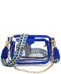 See Thru Clear 2-in-1 Crossbody Bag with Guitar Strap AD748T ROYAL BLUE
